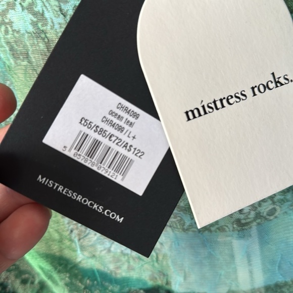 Mistress Rocks shirt semi sheer Teal Lace Patchwork Top NEW floral paisley large - Picture 3 of 3